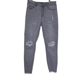 Refuge Jeans Gray Distressed Raw Hem Skinny Slim Stretch Med High Waist Straight